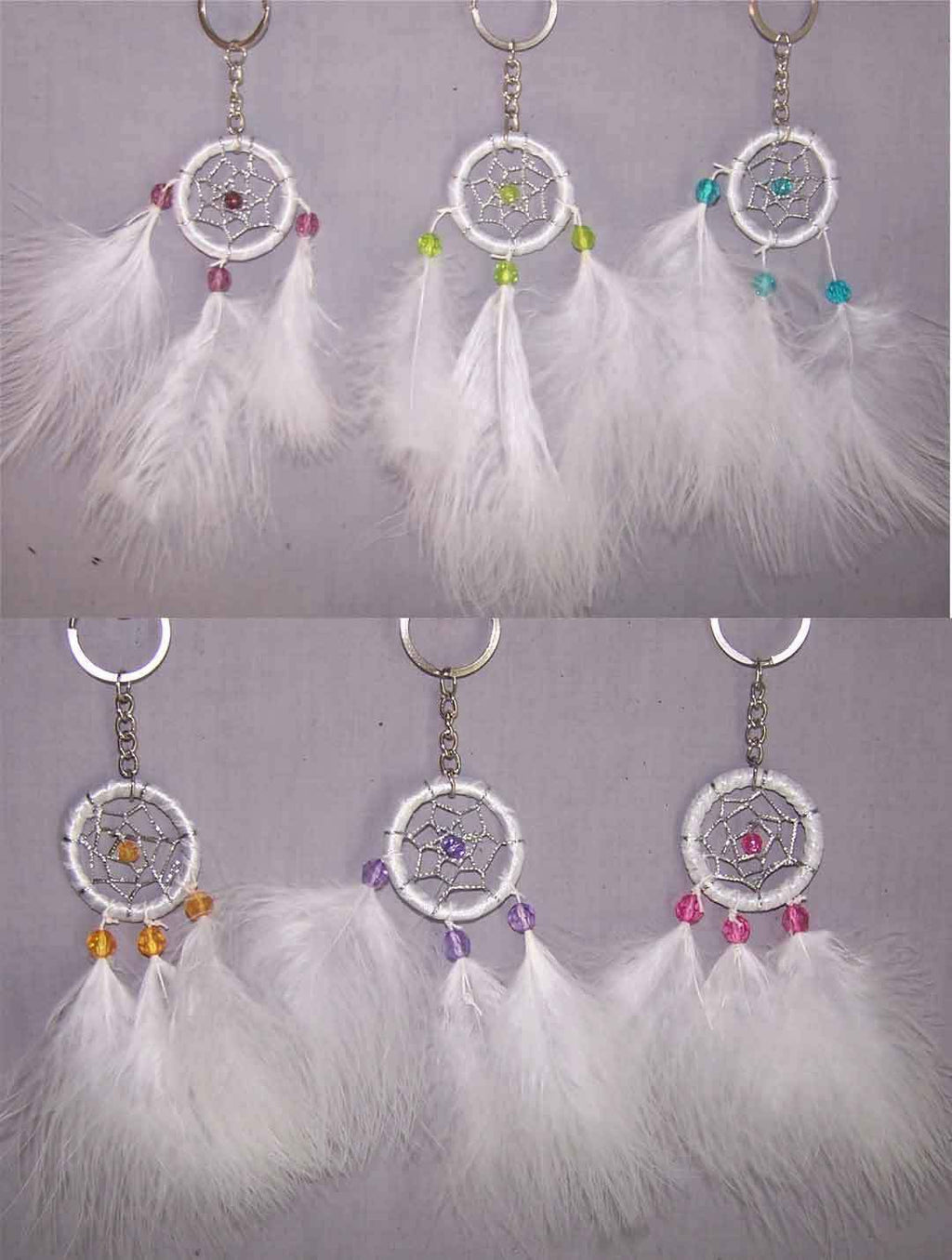 Native Pride Tribal Dream Catcher Key Chains White Feathers 6Pc Lot (NPDC222 ^*)